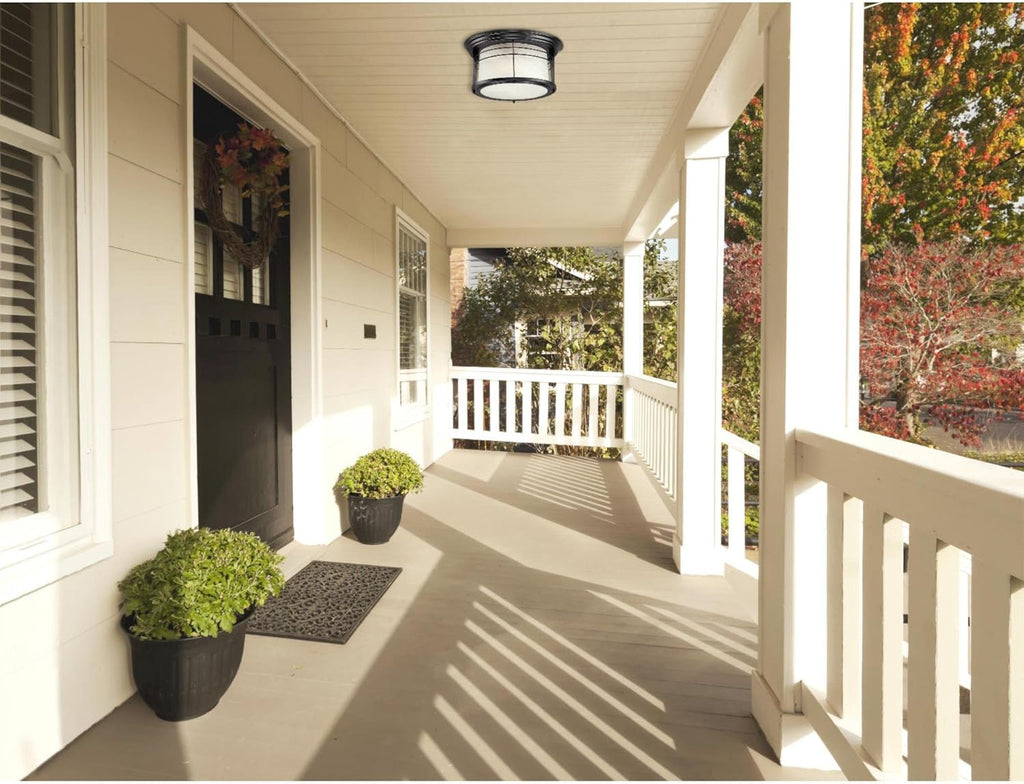Two-Light Exterior Flush-Mount Fixture, Weathered Bronze Finish, White Alabaster Glass (2 Pack) L224905