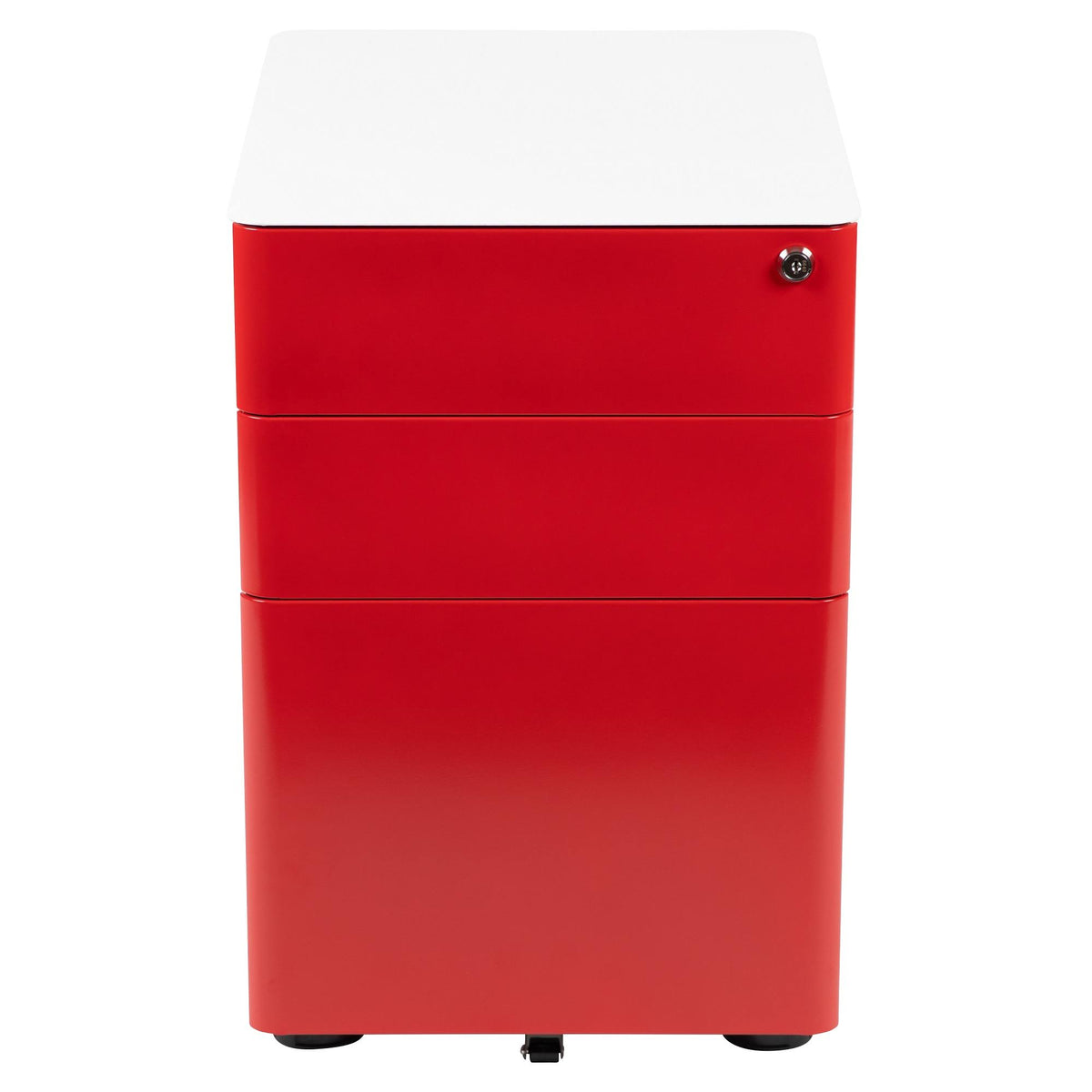 White and Red Mobile Locking Filing Cabinet with Three Drawer K482469