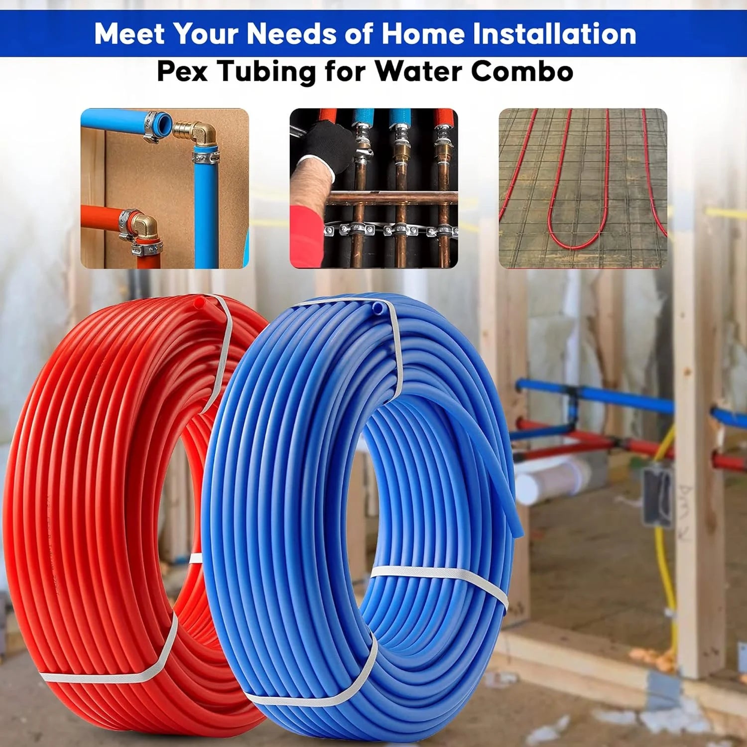2 Rolls 1/2 Inch X 50 Ft Blue And Red PEX Pipe B932918