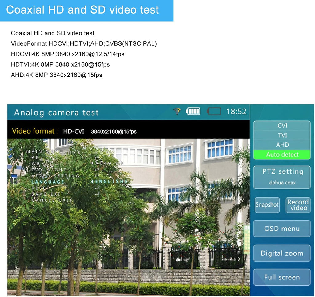 4K 8MP CVI TVI AHD IP Camera Tester 7inch TFT Touch Screen G332