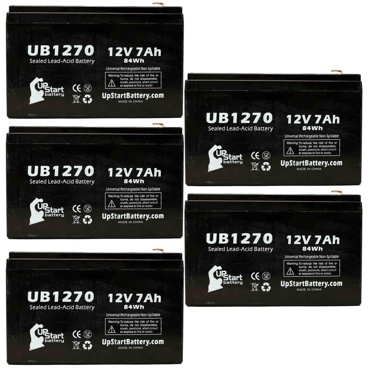 5x Pack Sealed Lead Acid Battery 12V 7Ah 7000mAh F1 Terminal AGM SLA with 10 F1 to F2 Terminal Adapters P359