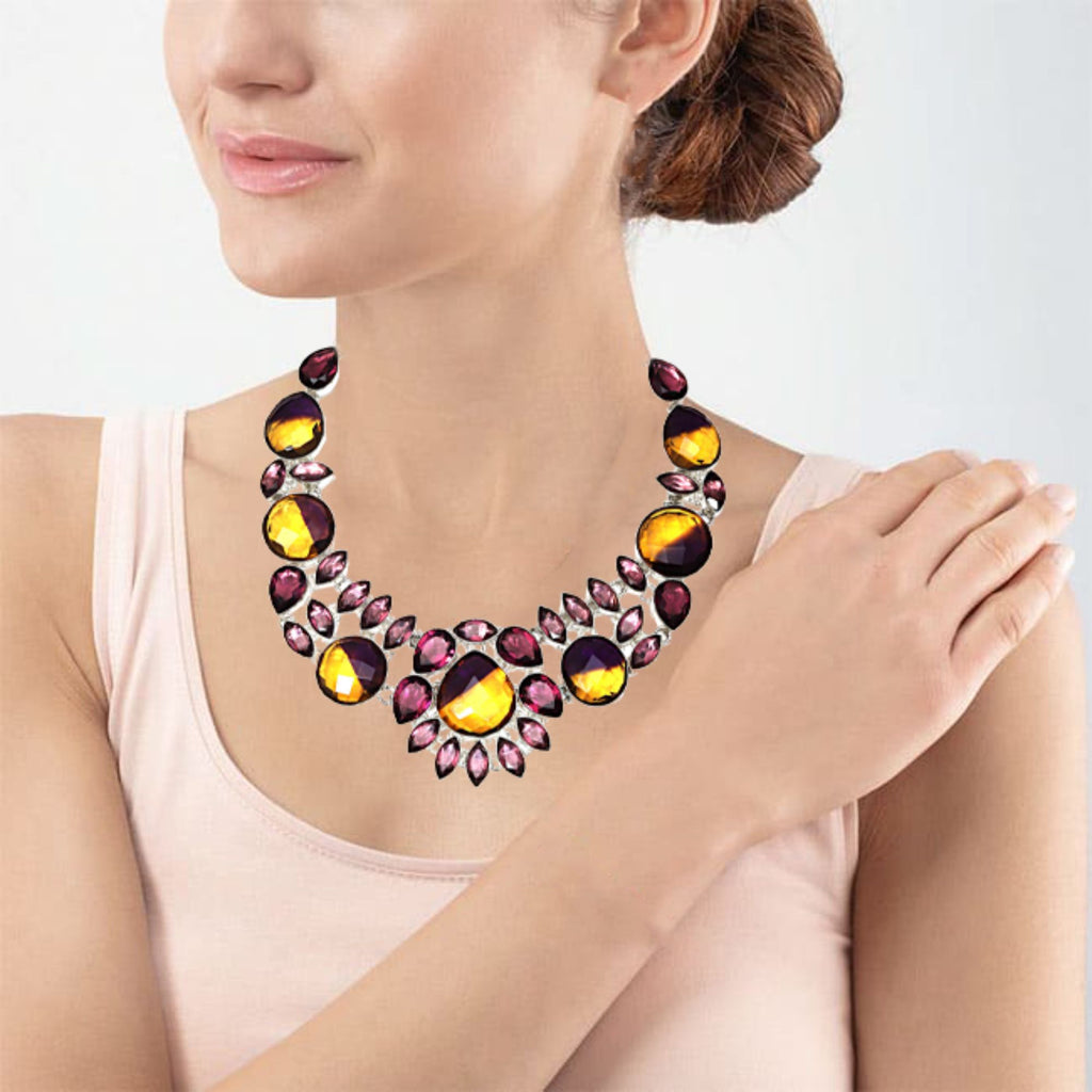 Ametrine Rubylite Faceted Gemstone Silver Necklace 18-20'' Z38248