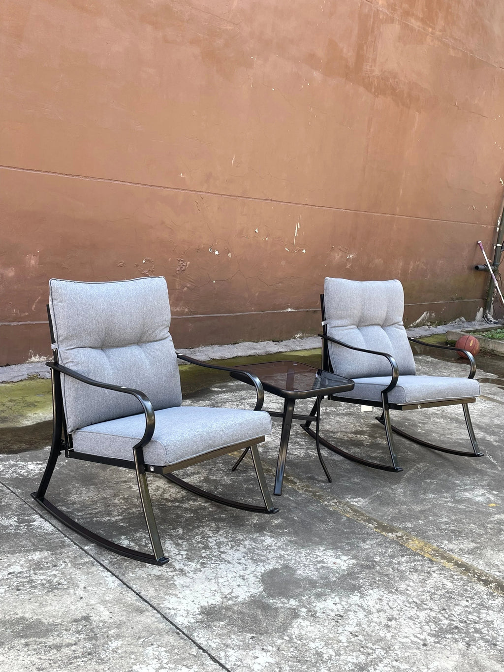 3 Pc Outdoor Swivel Rocker Patio Chairs - Gray O558901