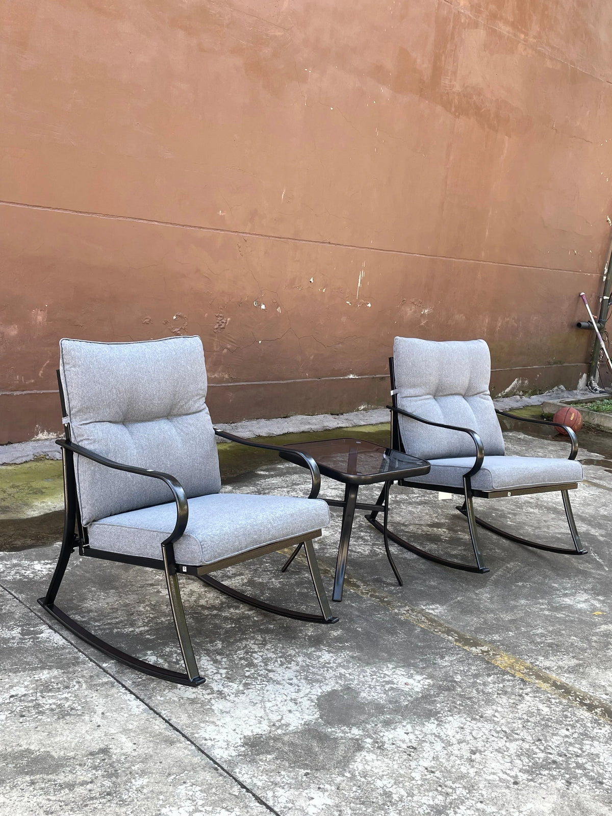 3 Pc Outdoor Swivel Rocker Patio Chairs - Gray O558901