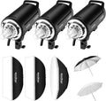 3Pack 1800Ws Bowens Mount Studio Flash Strobe Monolight Kit with Softbox, Umbrella, Barndoor A572