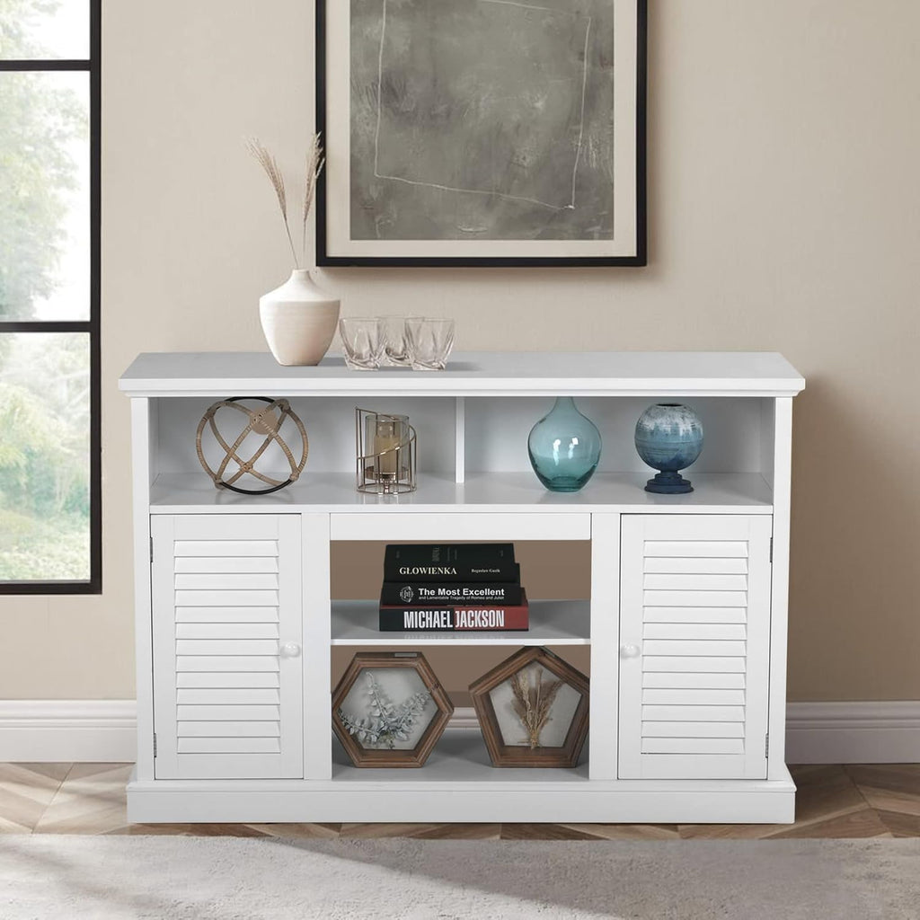White Fireplace TV Stand with Insert Fireplace and Adjustable Shelves M8830