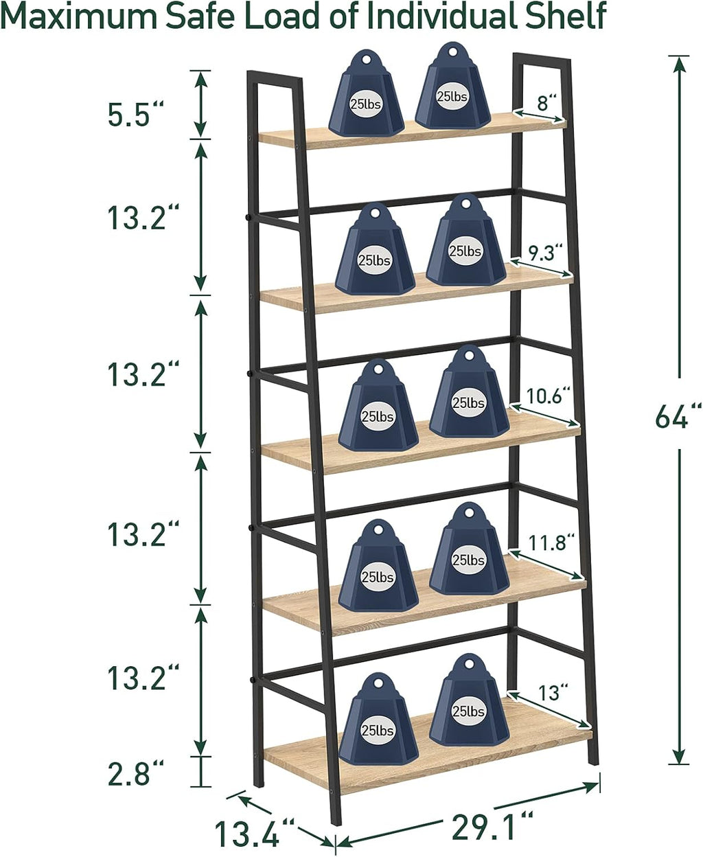 5-Tier Wood Bookshelf with Metal Frame P9524