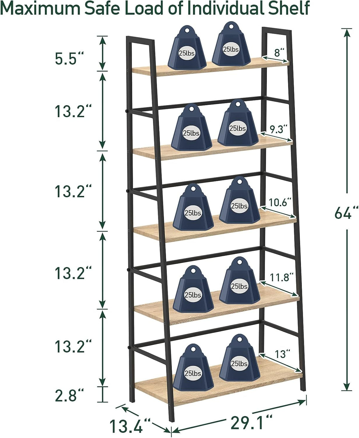 5-Tier Wood Bookshelf with Metal Frame P9524