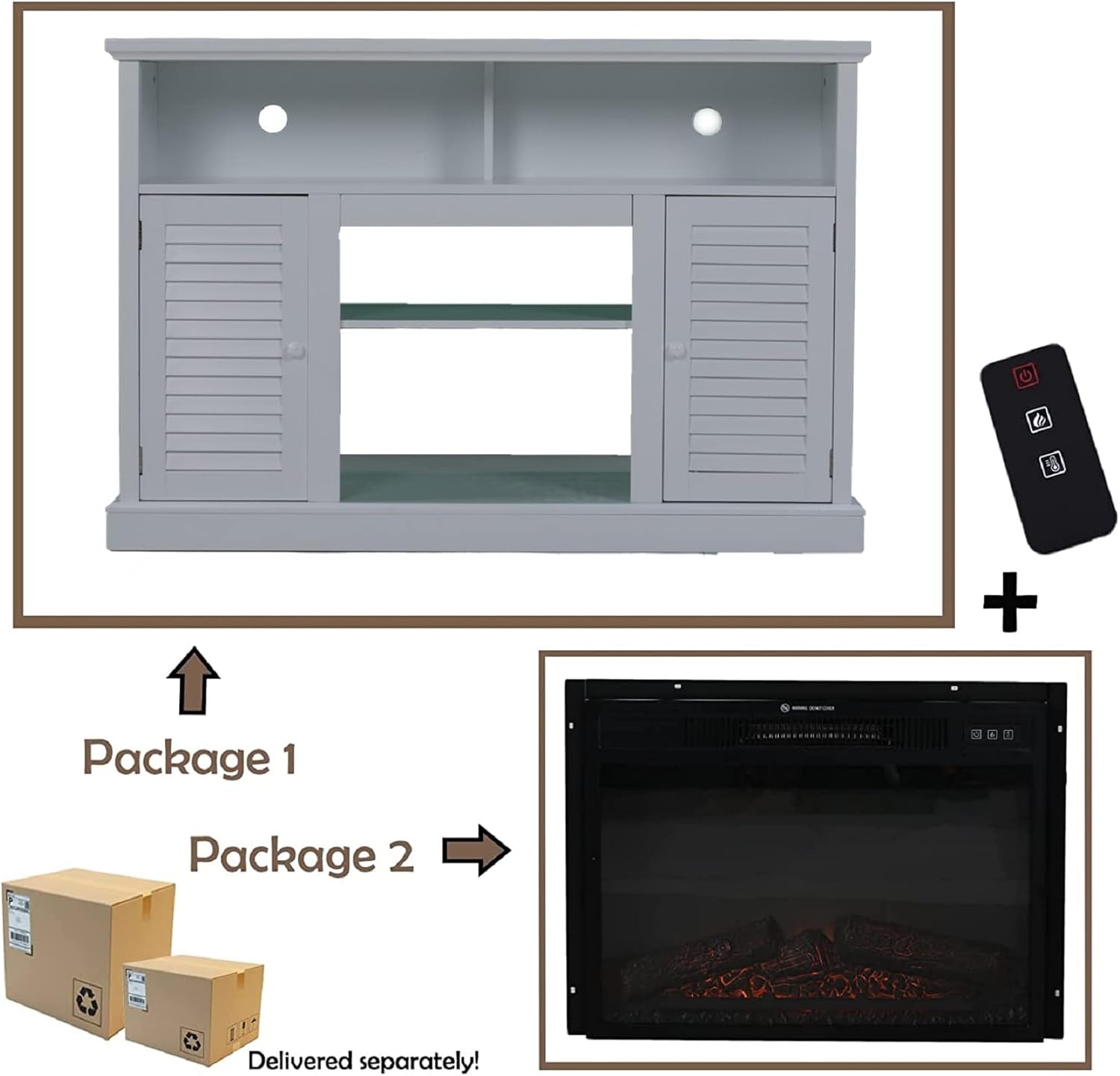 White Fireplace TV Stand with Insert Fireplace and Adjustable Shelves M8830