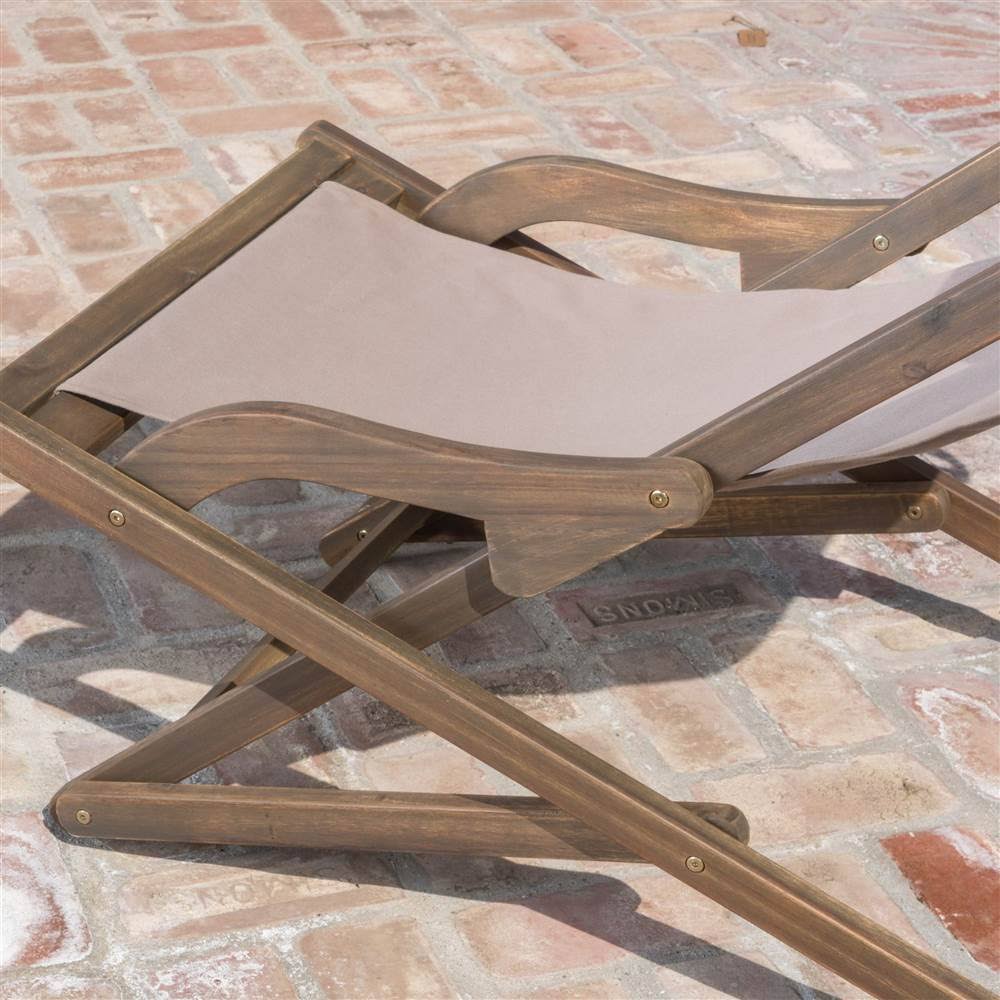 Brown Wood and Canvas Sling Chair Set of 2 Z109