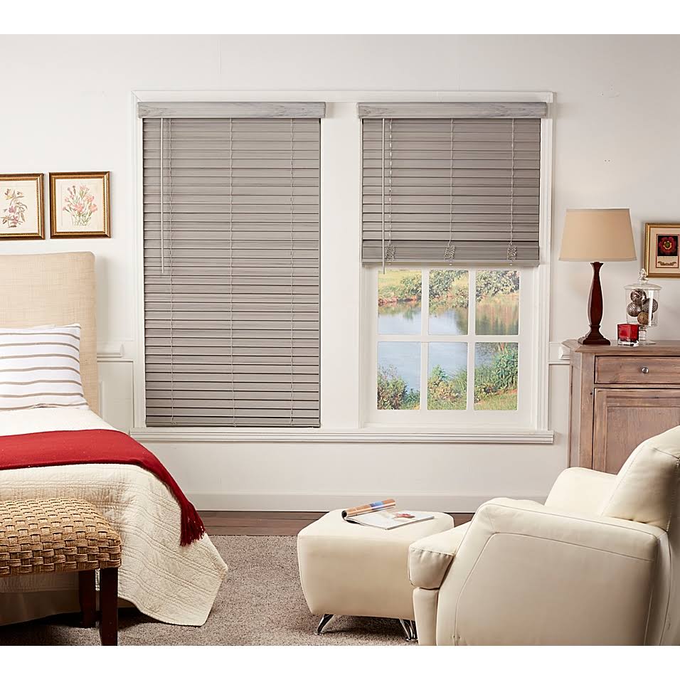 Grey Cordless Faux Wood Blind R96616
