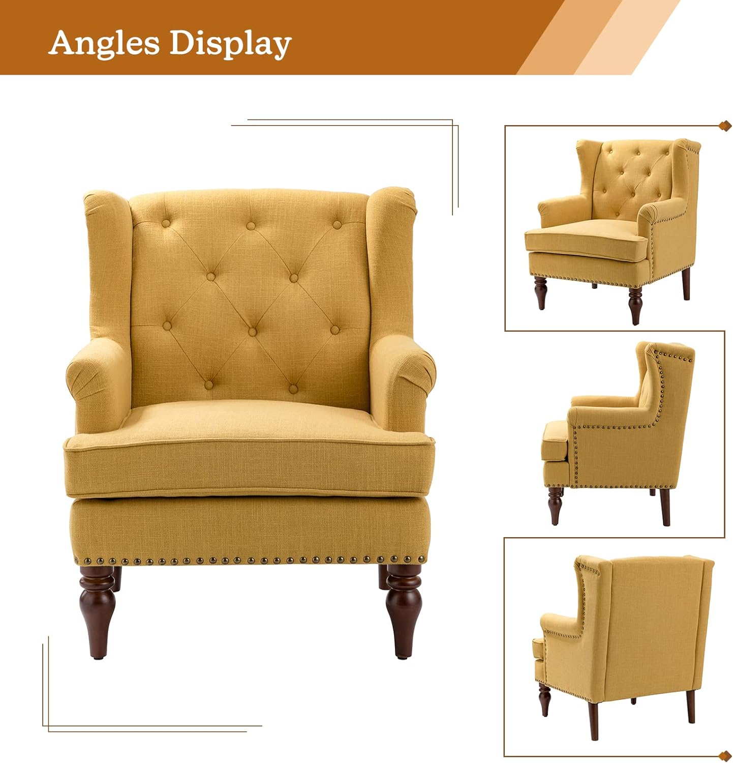 Mustard Tufted Fabric Upholstered Armchair Set Of 2 M378910