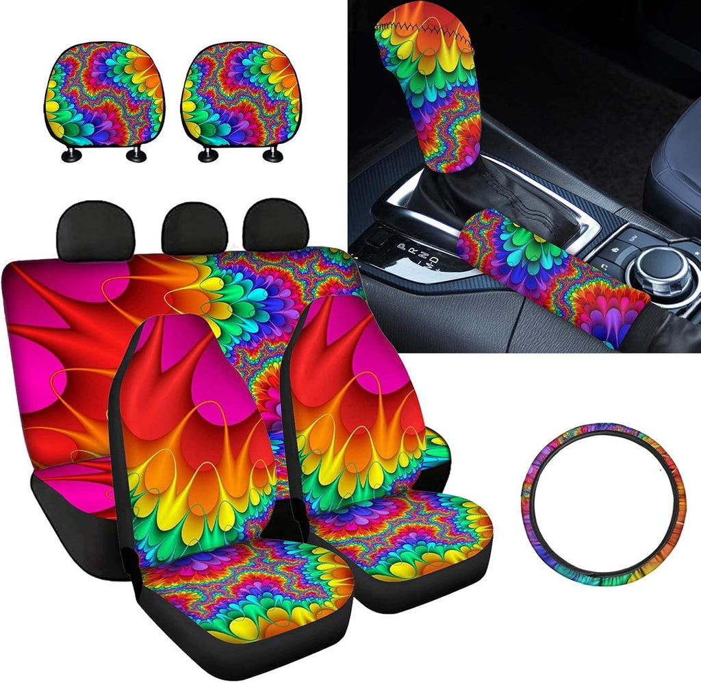 9 Pcs Car Seat Covers Set with Gear Shift Knob Handbrake Cover Headrest Covers Steering Wheel Cover J475