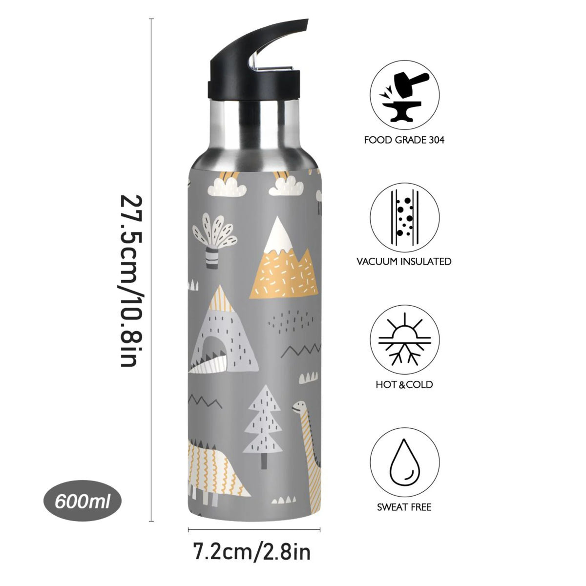 Stainless Steel Insulated Thermos Vacuum Flask Water Bottle with Straw Lid S509907
