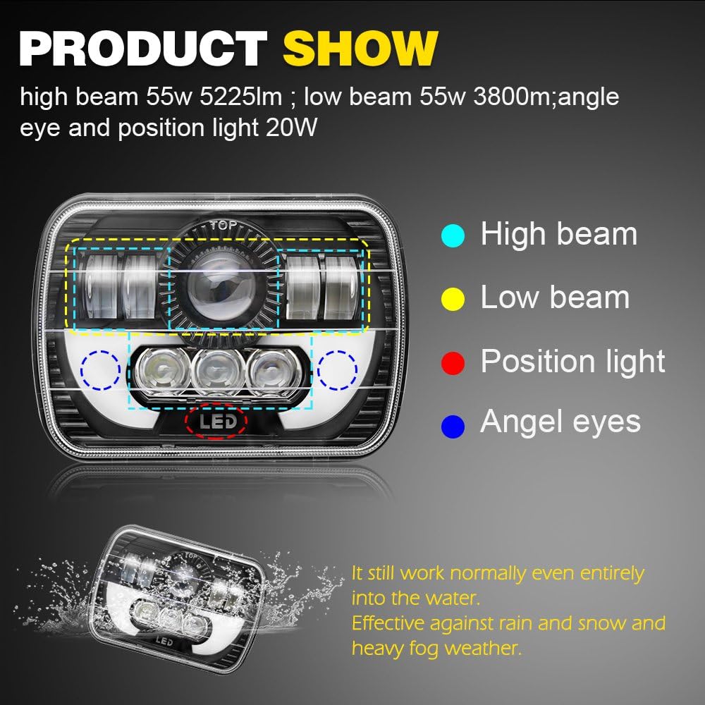 2PCS 5x7 LED Headlight Sealed Beam Hi/Lo Beam DRL H331