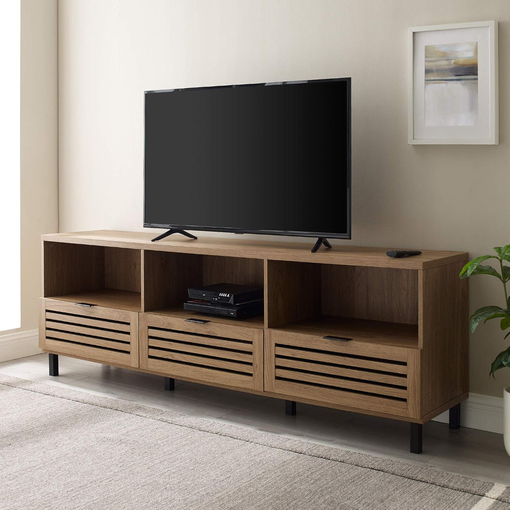 70 Inch Dark Walnut Slatted Wood TV Stand U4328