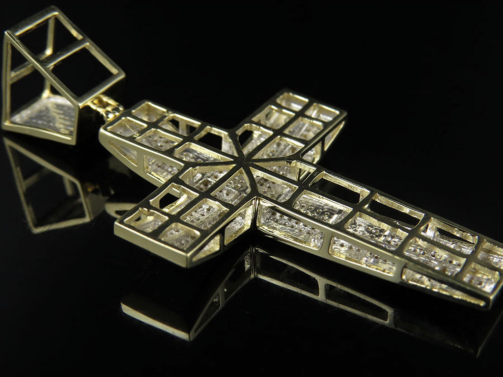 10K Yellow Gold Dome Cross Pendant Charm 1.70ct P2399