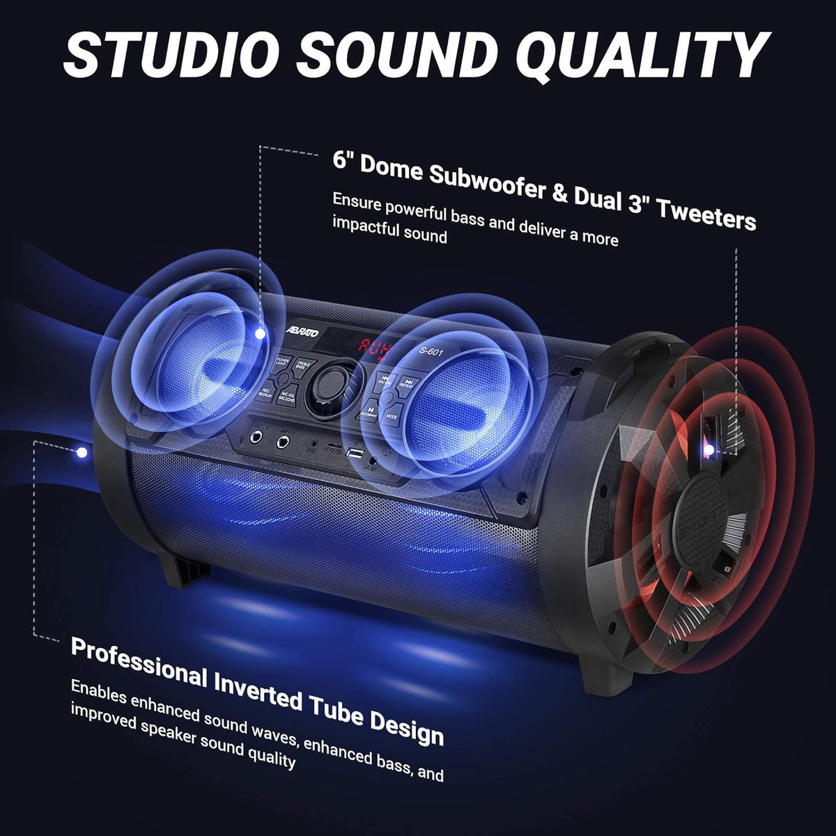 Portable Karaoke Machine with 6 Subwoofer Bluetooth Speaker, 3 Microphones Q20347