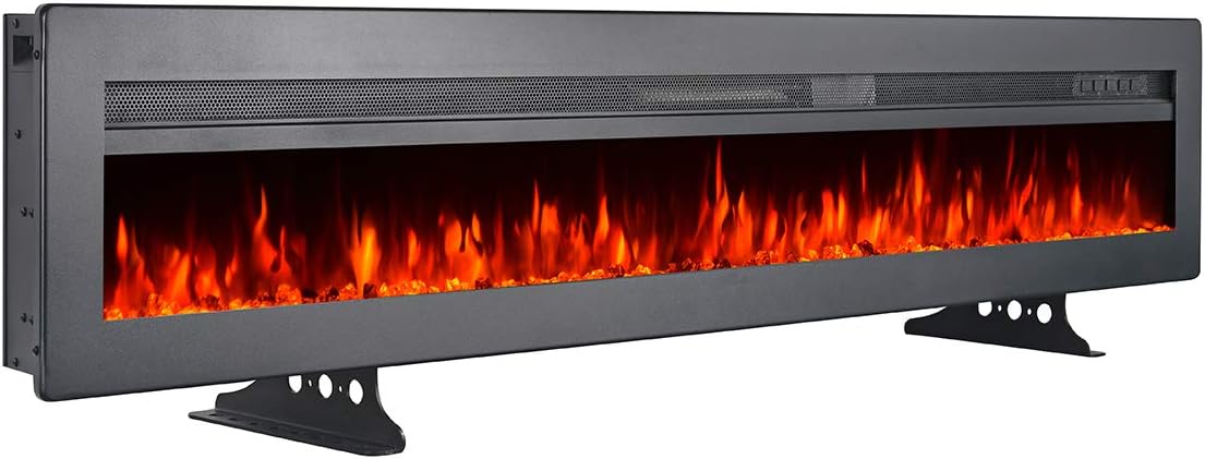Black 60 Inch Wall Recessed Electric Fireplace with Remote X1400