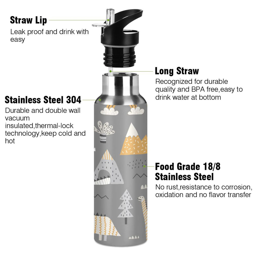 Stainless Steel Insulated Thermos Vacuum Flask Water Bottle with Straw Lid S509907