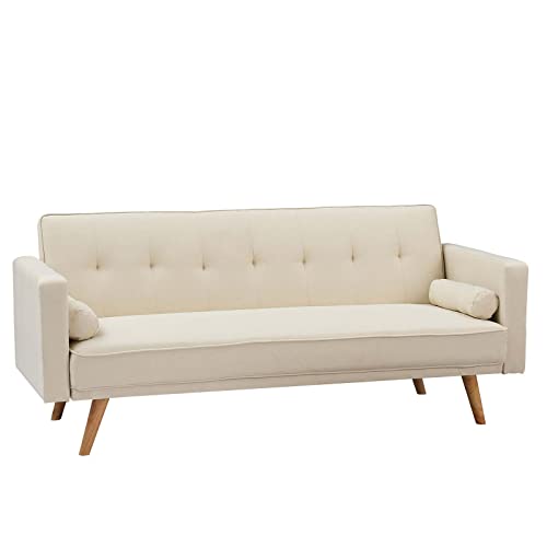 71" Convertible Futon Sofa Bed with 2 Throw Pillows, Beige G600278
