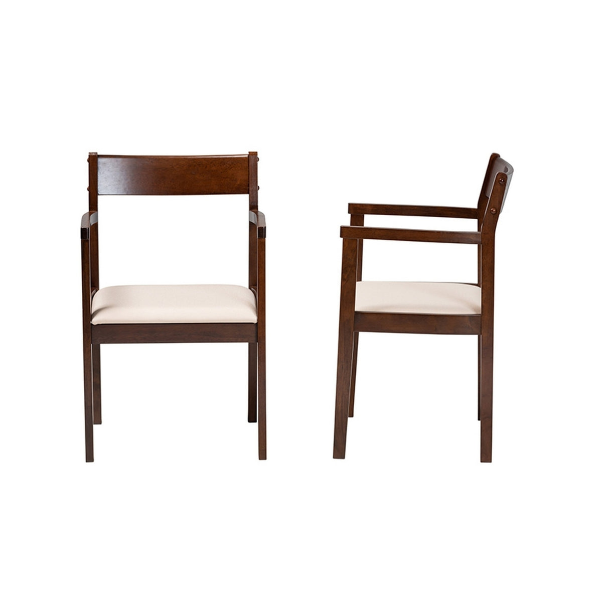 Cream Fabric and Dark Brown Finished Wood 2-Piece Dining Chair Set B75644