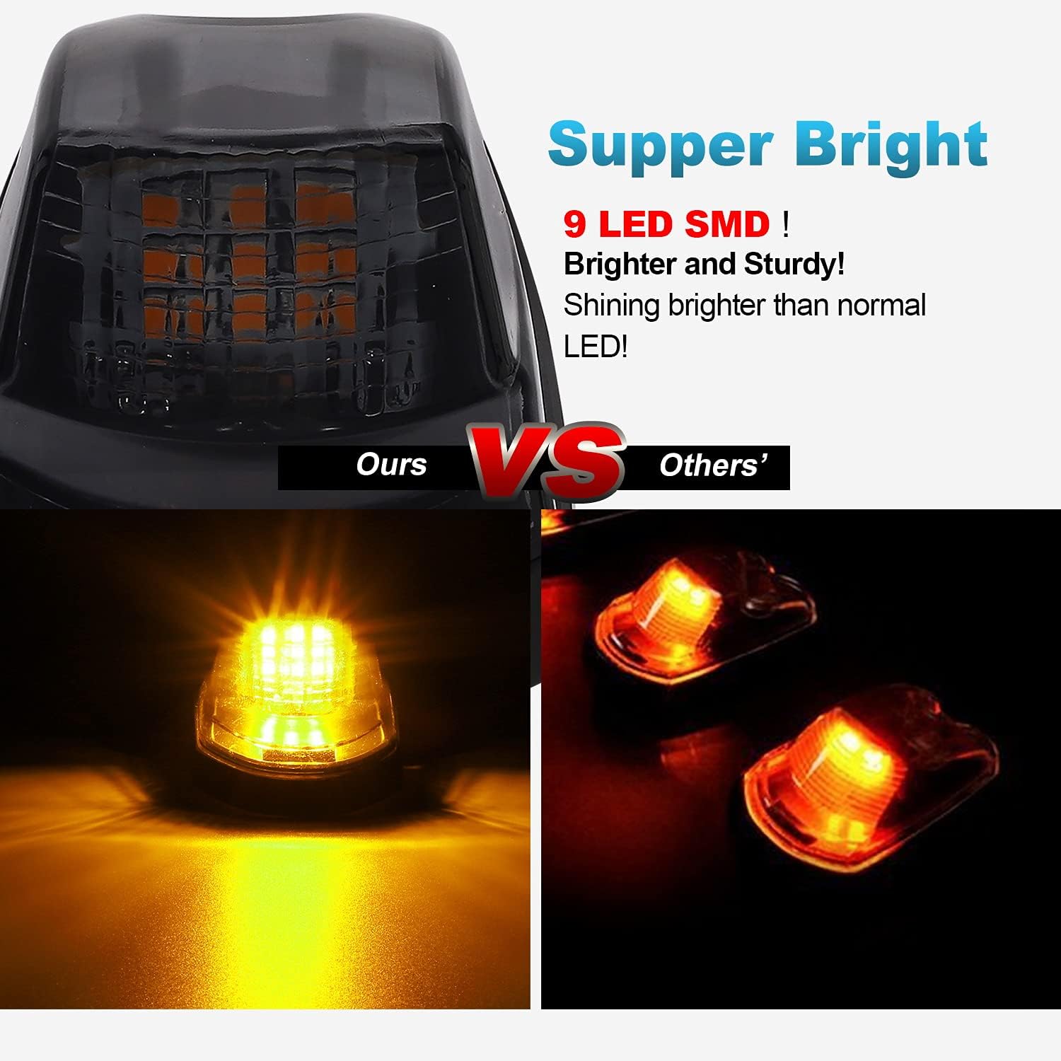 5Pcs Smoke Amber LED Cab Marker Roof Clearance Lights Assembly E79873