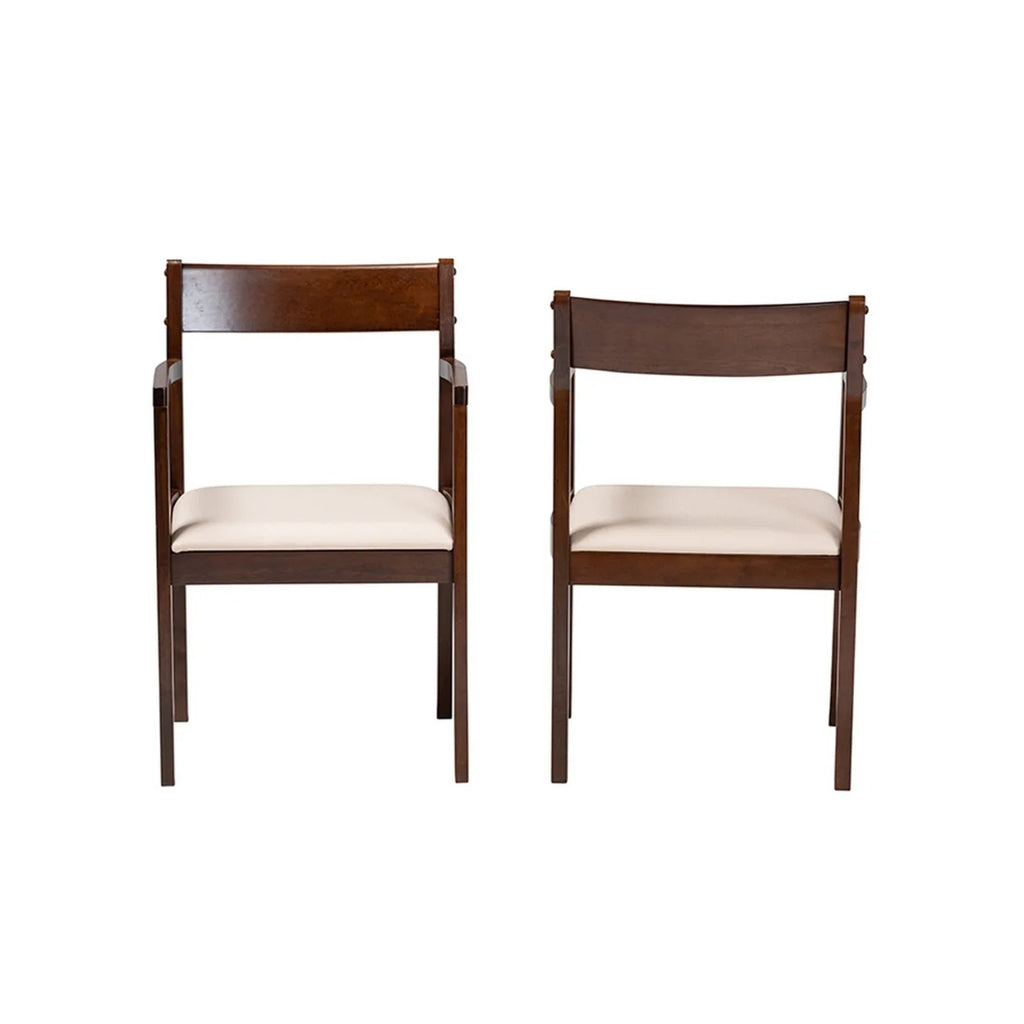 Cream Fabric and Dark Brown Finished Wood 2-Piece Dining Chair Set B75644