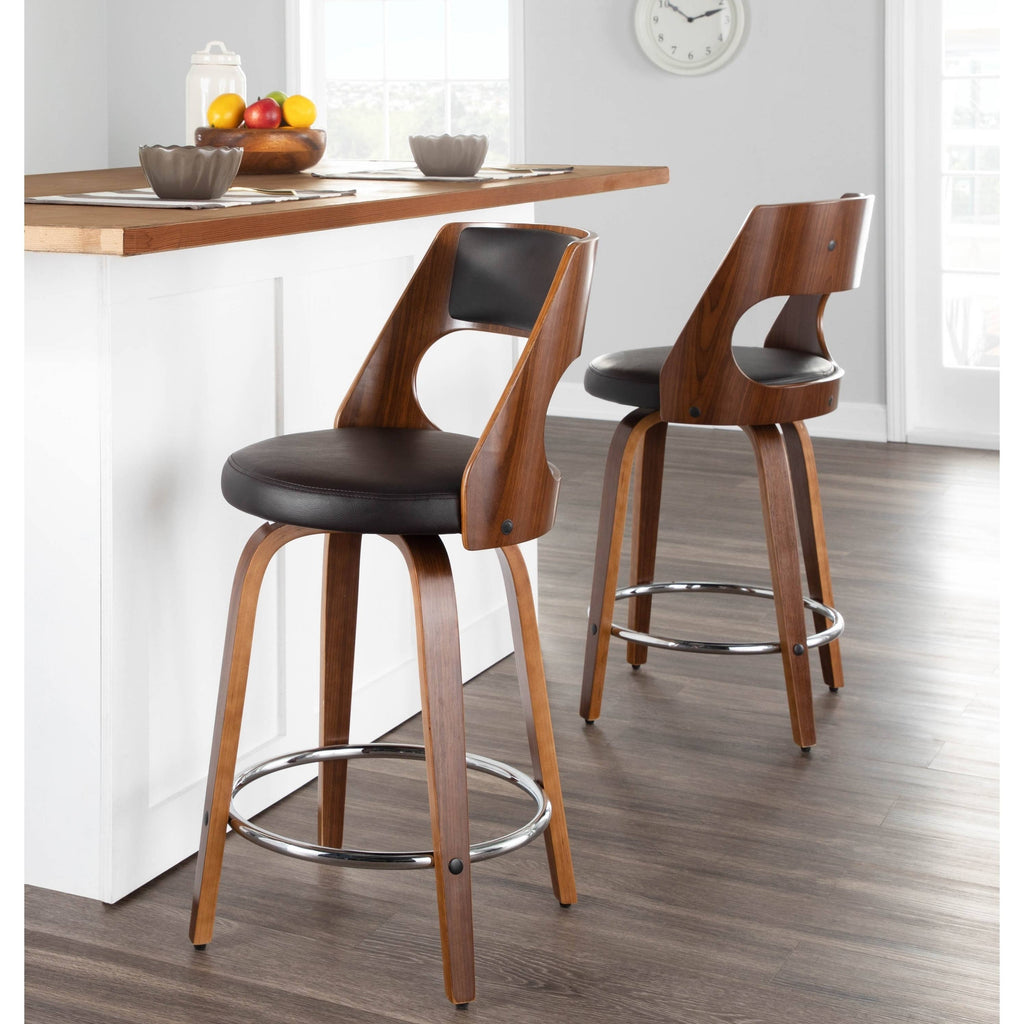 White/Cherry Mid-Century Modern Counter Stool (Set of 2) A187