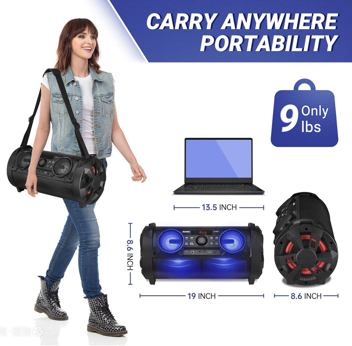 Portable Karaoke Machine with 6 Subwoofer Bluetooth Speaker, 3 Microphones Q20347