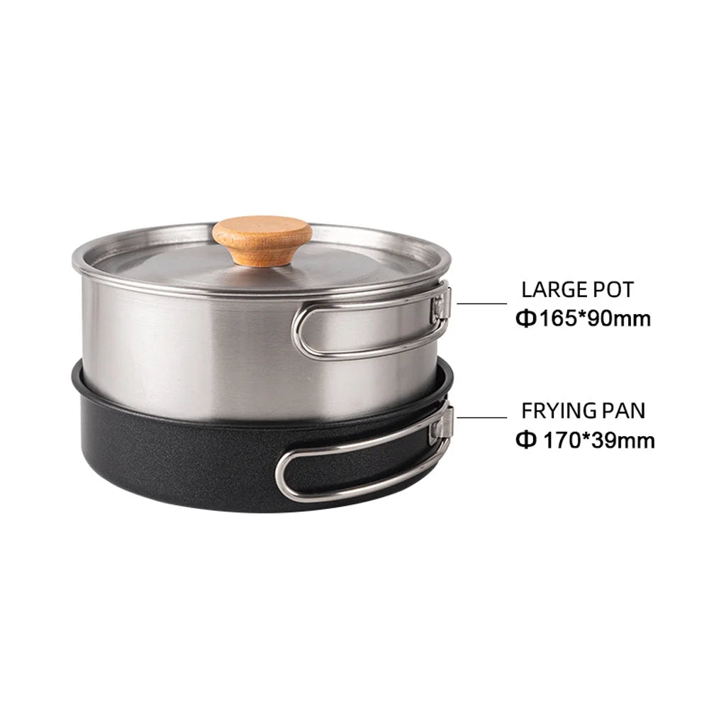 Stainless Steel Camping Cookware Set with Pot Frying Pan Kettle R105