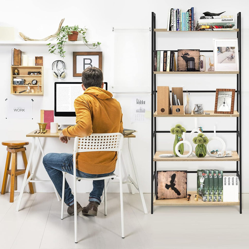 5-Tier Wood Bookshelf with Metal Frame P9524