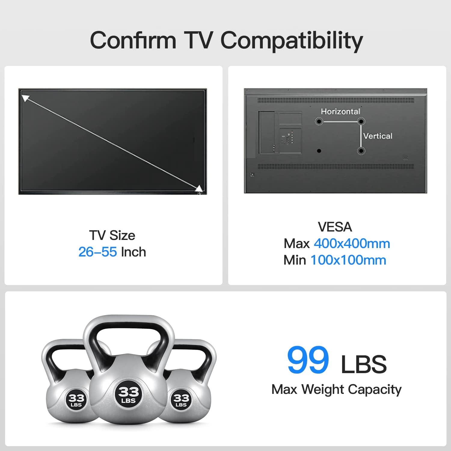 TV Wall Mount for 26-55 inch TVs, Full Motion TV Mount Bracket, Max VESA 400x400mm, Pack of 2 S110