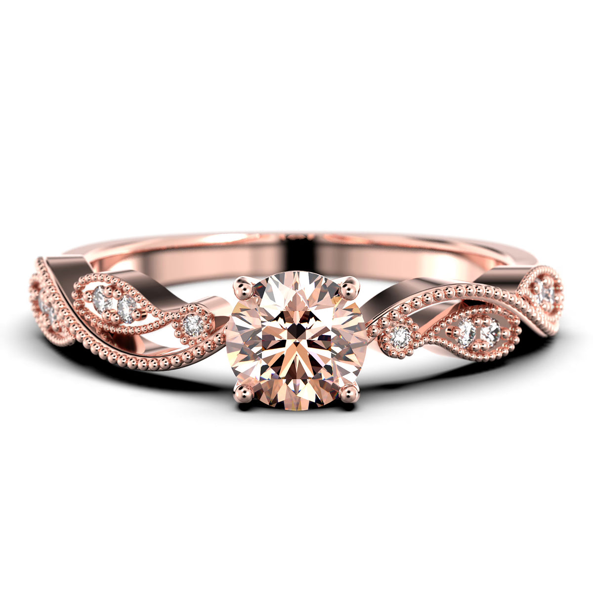 1.25 Carat Round Cut Morganite And Diamond Moissanite Engagement Ring in 925 Sterling Silver With 18k Rose Gold Plating E28003