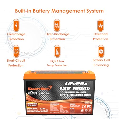 12V 100Ah LiFePO4 Lithium Battery with 100A BMS, Low Temp Cut Off Deep Cycle Battery Q54196