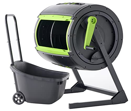 65 Gallon Dual Chamber Compost Tumbler with Double Door and Open Base T92400