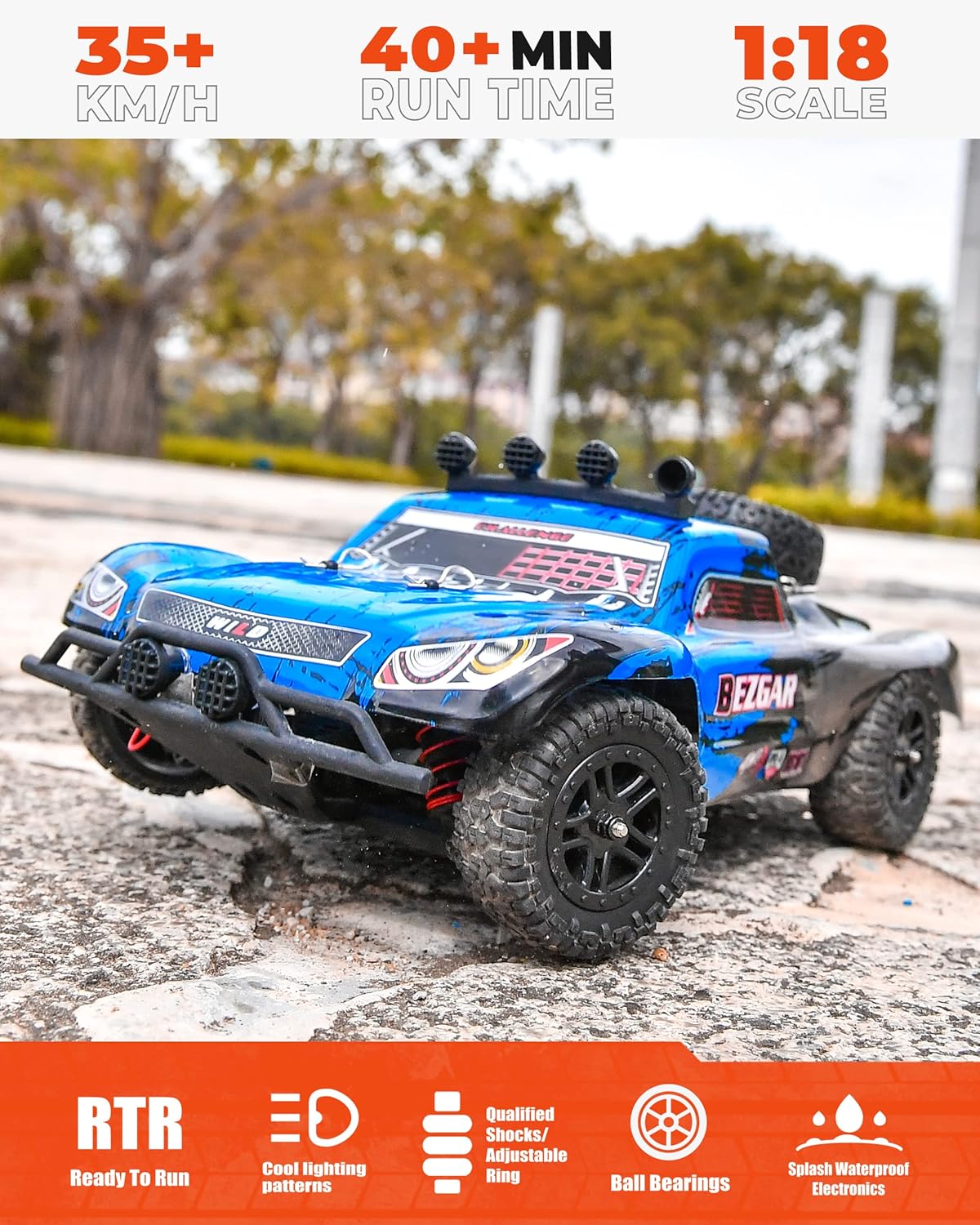 Remote Control Trucks 4WD 35 Km/h Waterproof RC Car with 2 Rechargeable Batteries Y2974
