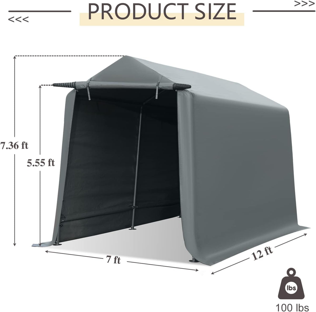 7x12 ft Gray Portable Storage Shed with Roll-up Zipper Door X349