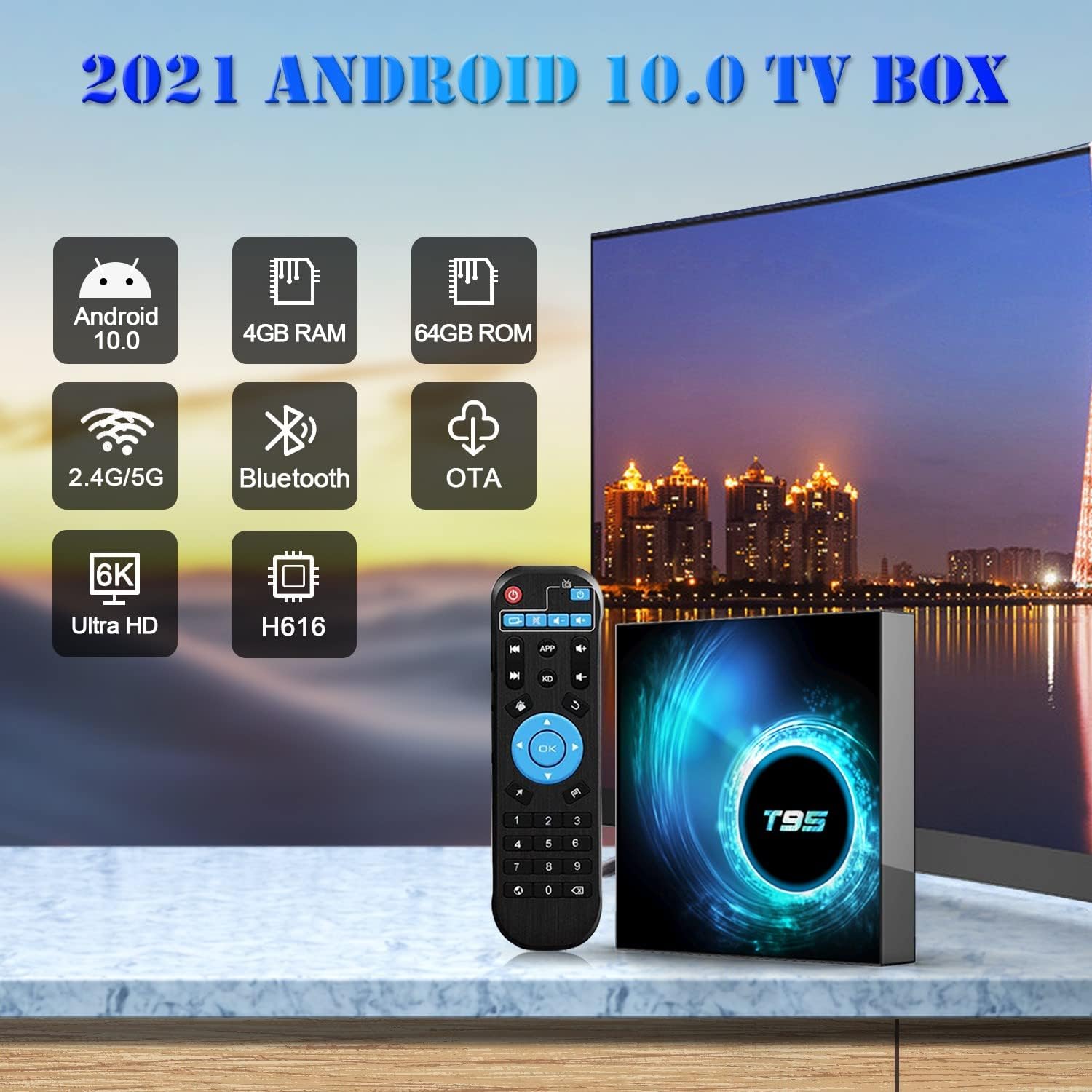 2 Pack 4GB 64GB Android TV Box with Dual WiFi W697