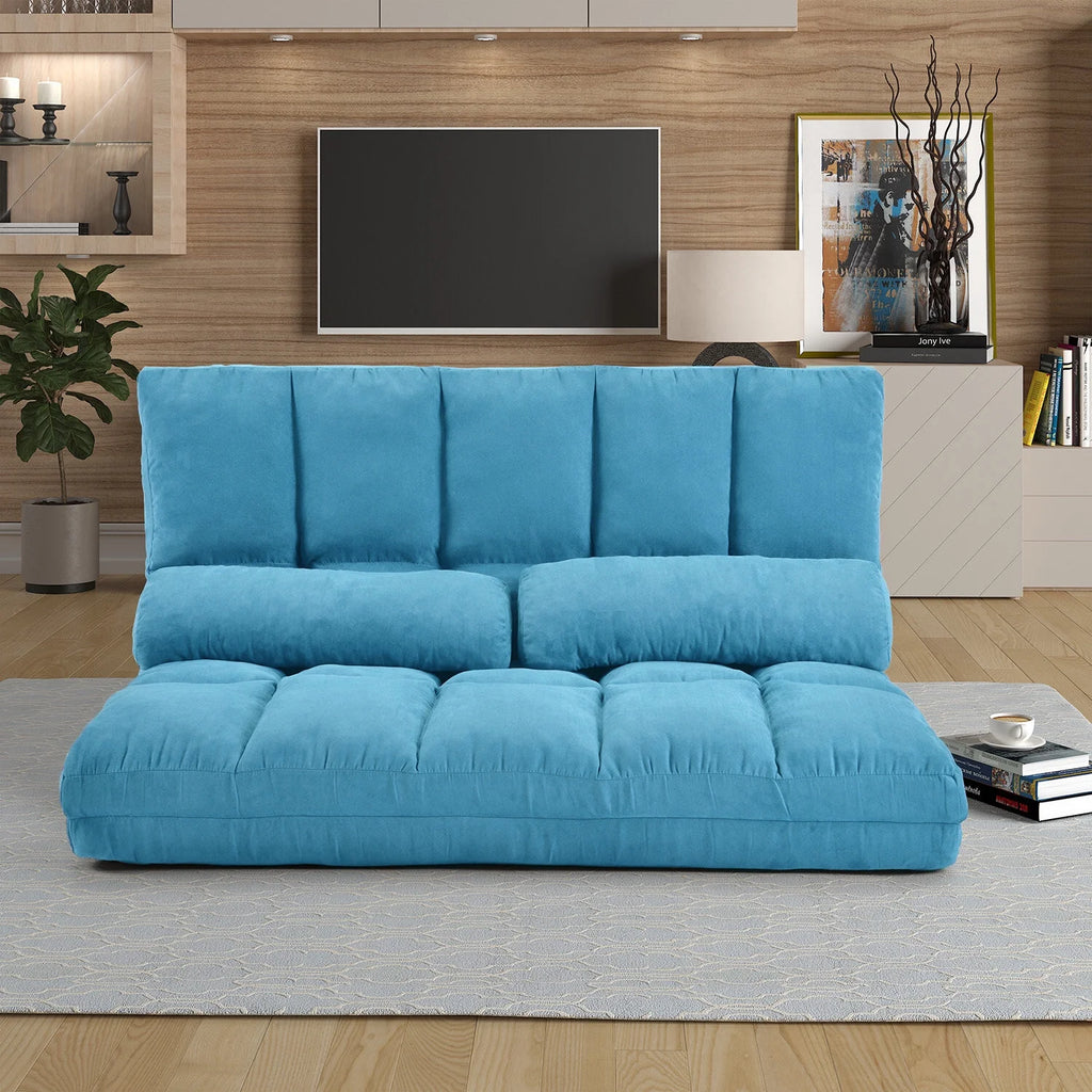 Blue Double Chaise Lounge Sofa with Two Pillows J101