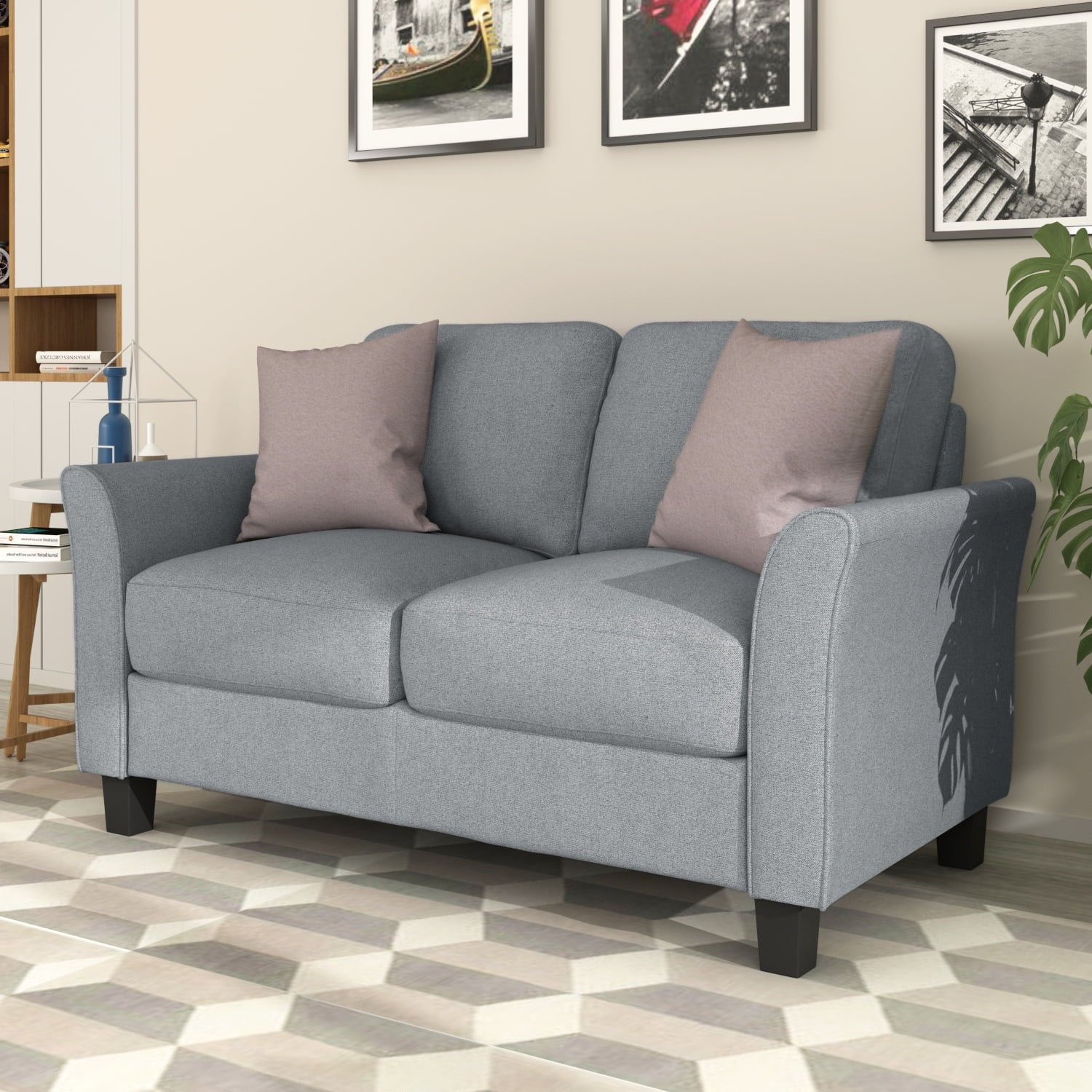 Mid-Century Upholstered Fabric Loveseat T516396