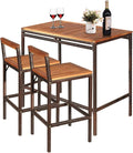 3 PCS Rattan Bar Table Set with Acacia Wood Top and 2 Bar Chairs E7961