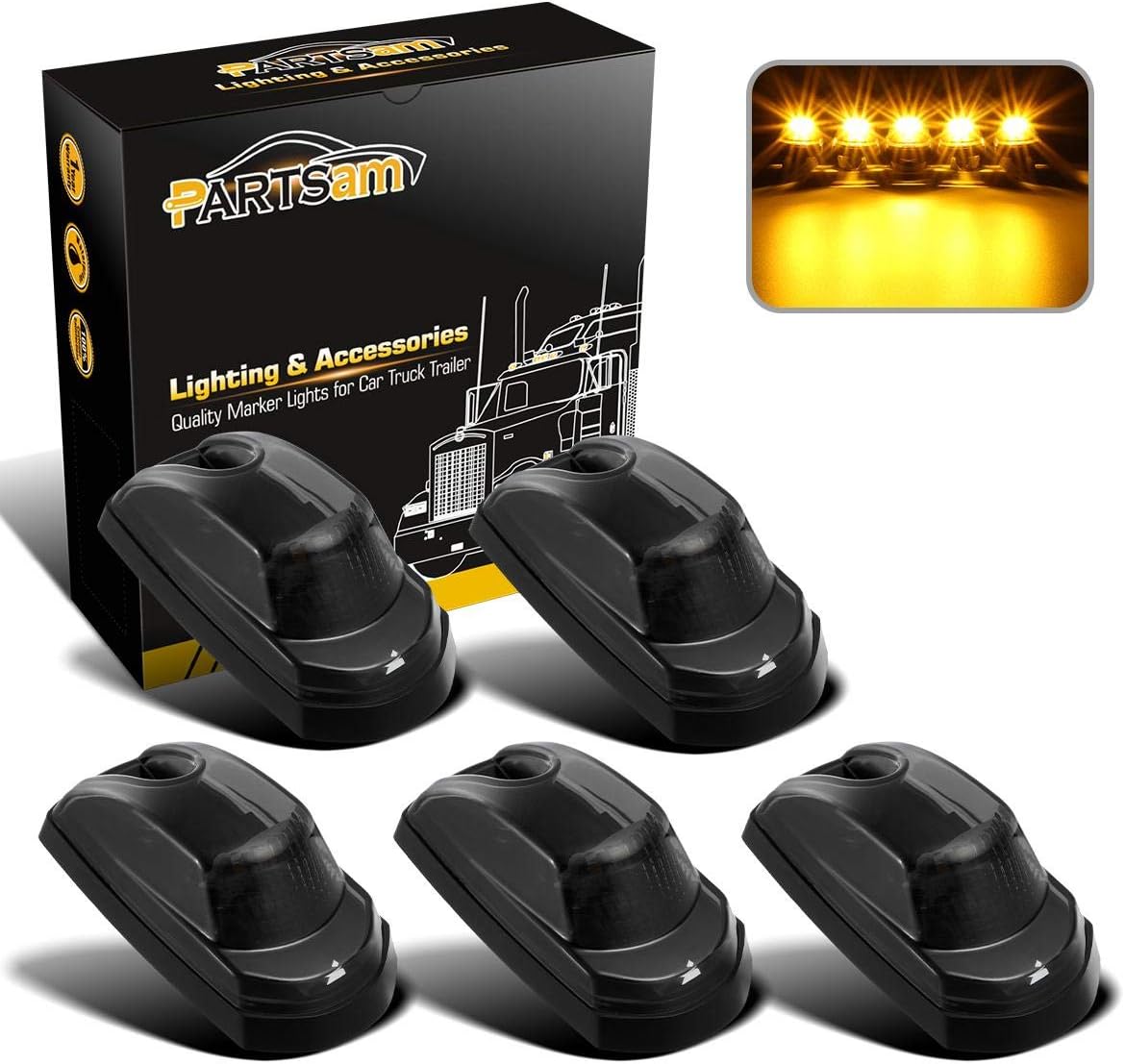 5Pcs Smoke Amber LED Cab Marker Roof Clearance Lights Assembly E79873