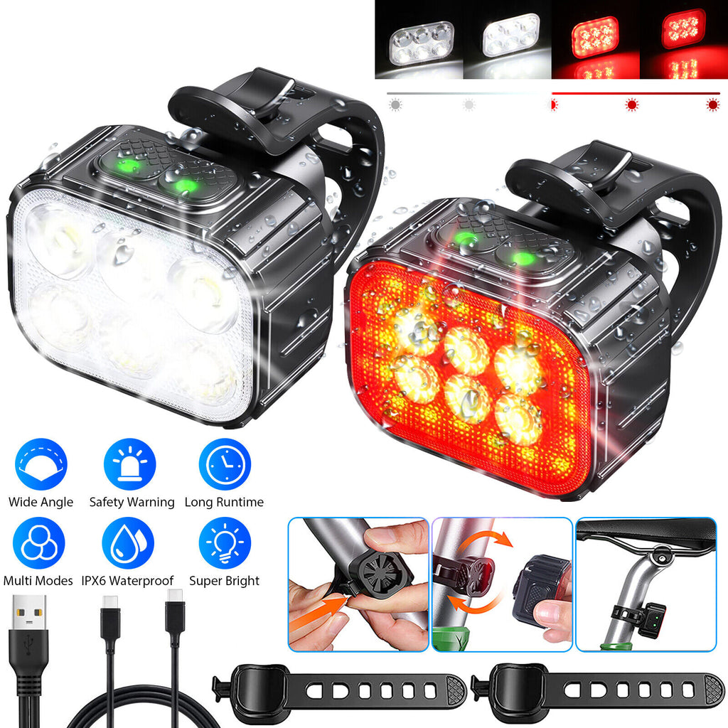 2x USB Rechargeable LED Bicycle Headlight Taillight E222