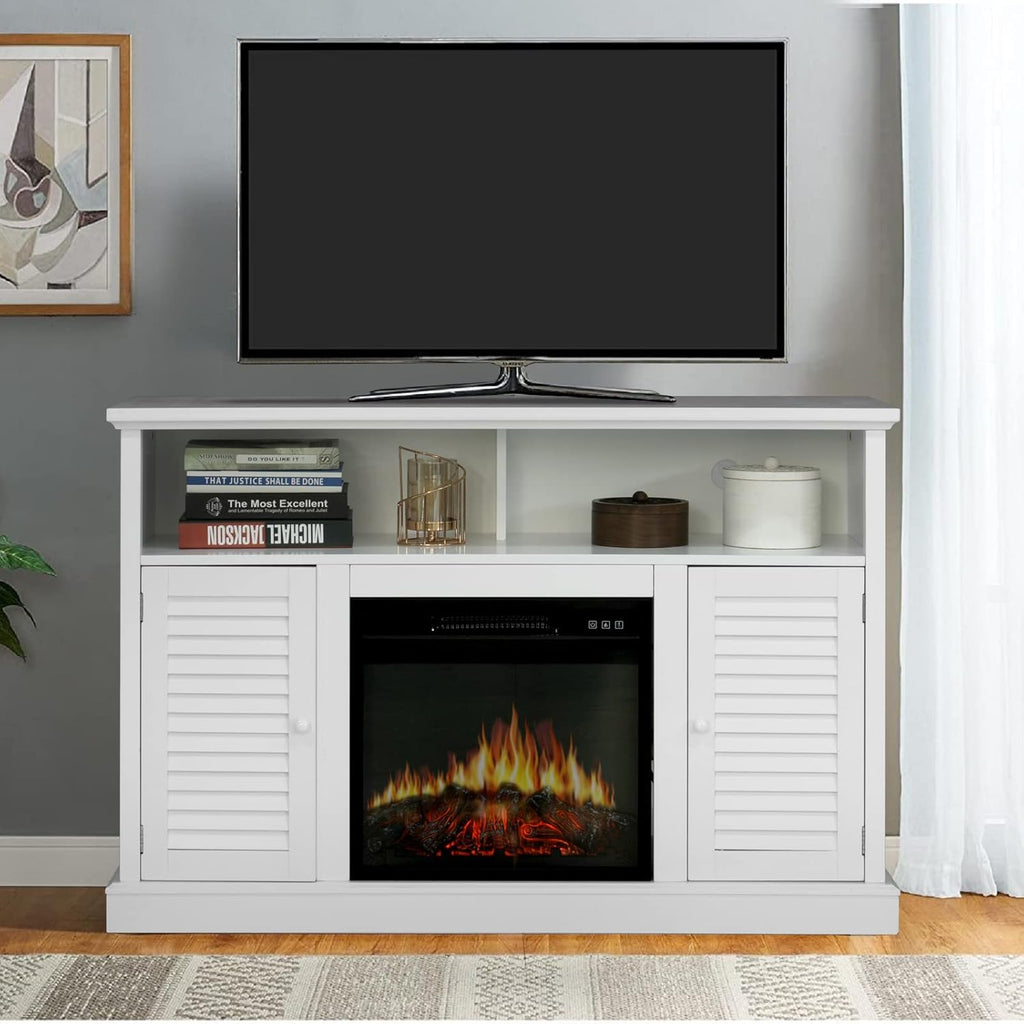 White Fireplace TV Stand with Insert Fireplace and Adjustable Shelves M8830