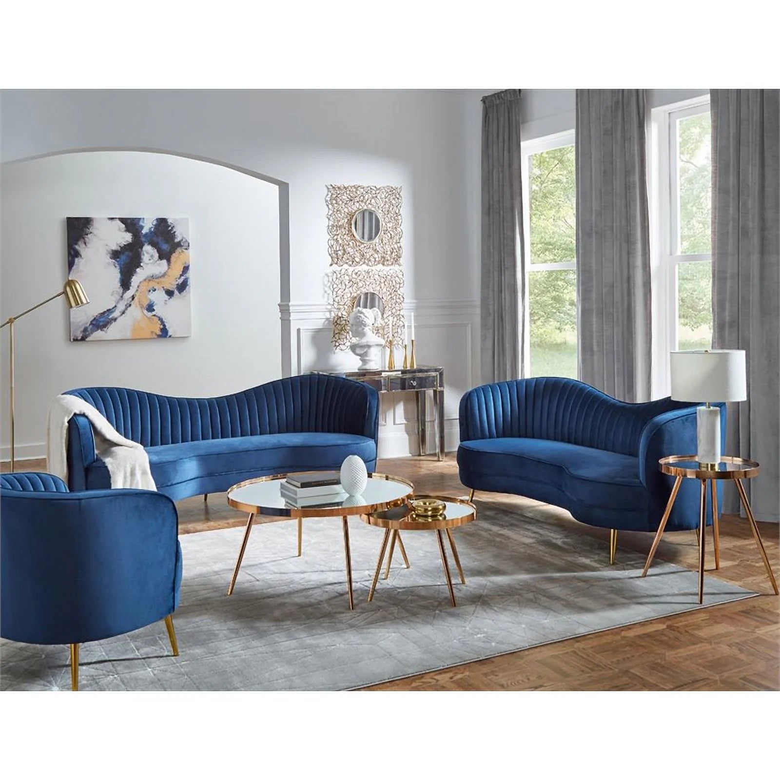 Blue Velvet Upholstered Tufted Chair W99963