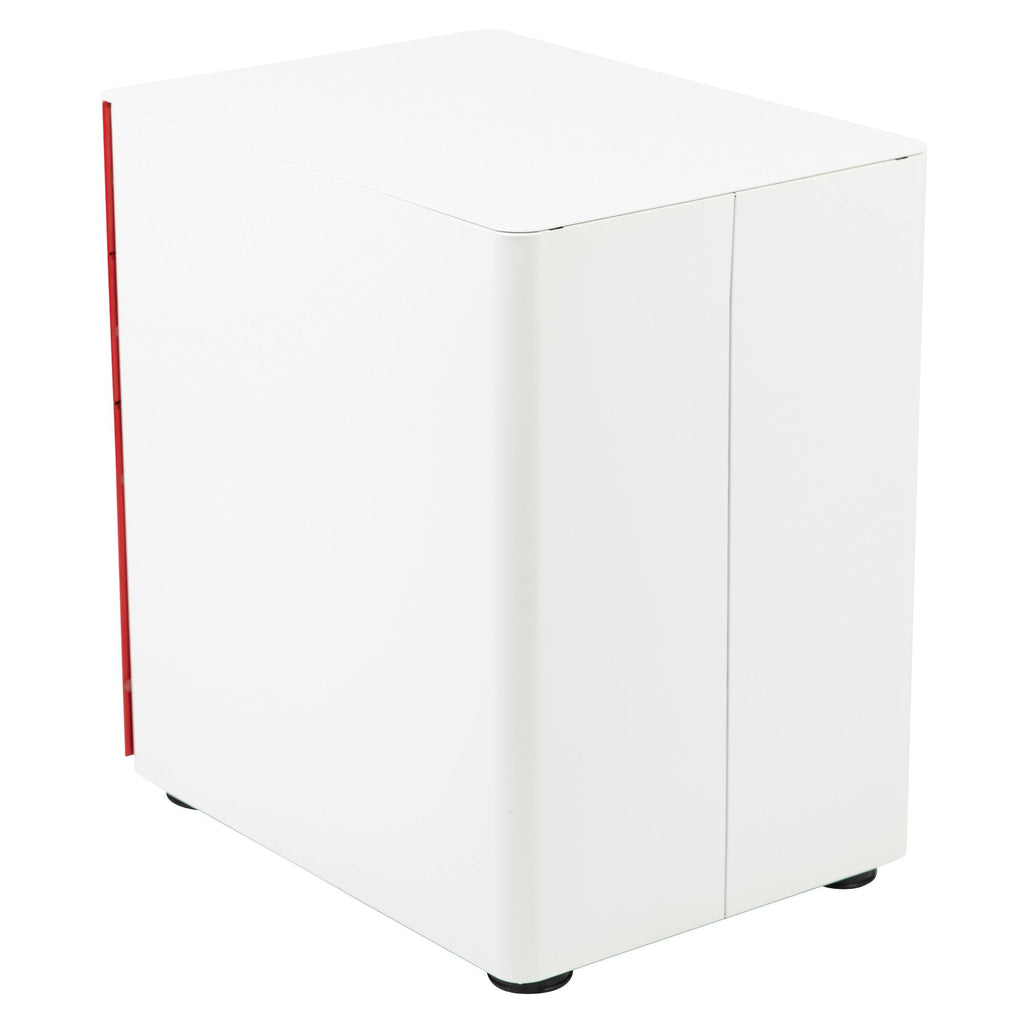 White and Red Mobile Locking Filing Cabinet with Three Drawer K482469