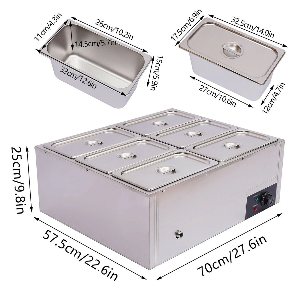 6 Pots Commercial Electric Food Warmer Steam Table Countertop 850W T888