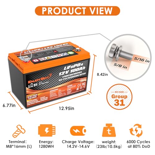 12V 100Ah LiFePO4 Lithium Battery with 100A BMS, Low Temp Cut Off Deep Cycle Battery Q54196