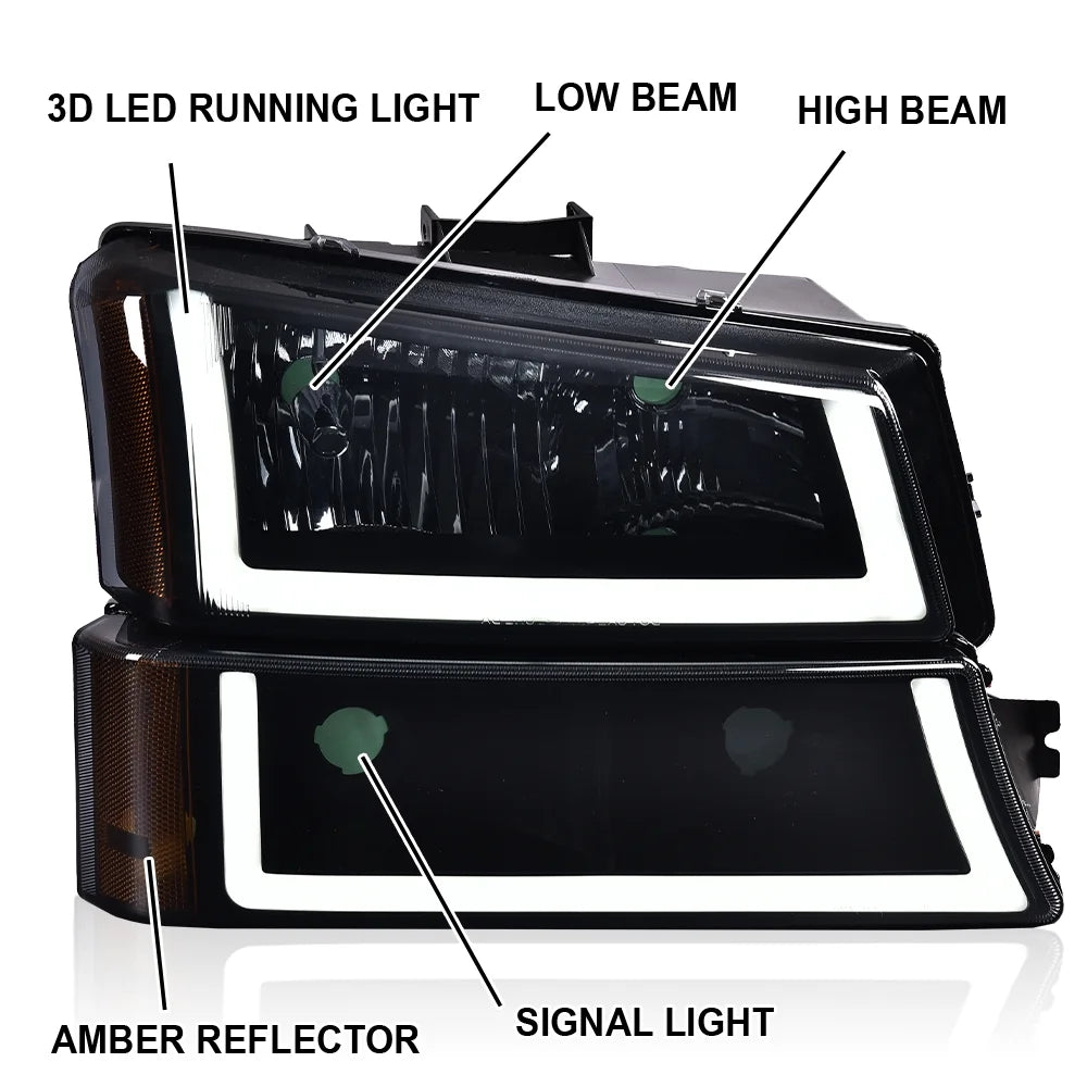 LED Headlight Smoky Lens Black Housing Amber Corner I267